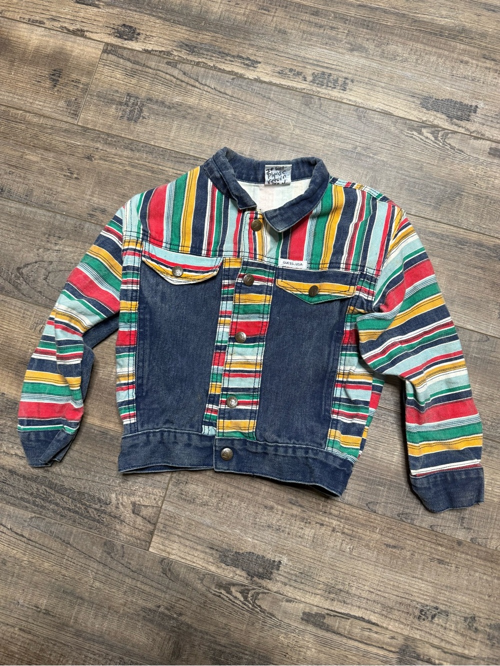 Vintage Guess Max Striped Denim Jacket Red Green Yellow Blue White No size chart
